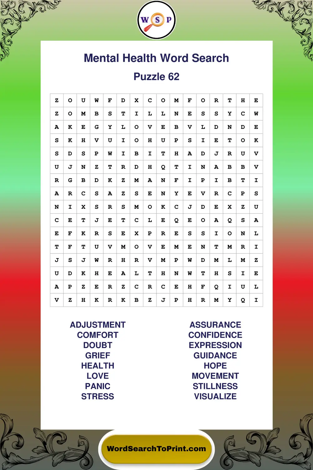 Mental Health Word Search Puzzle 62