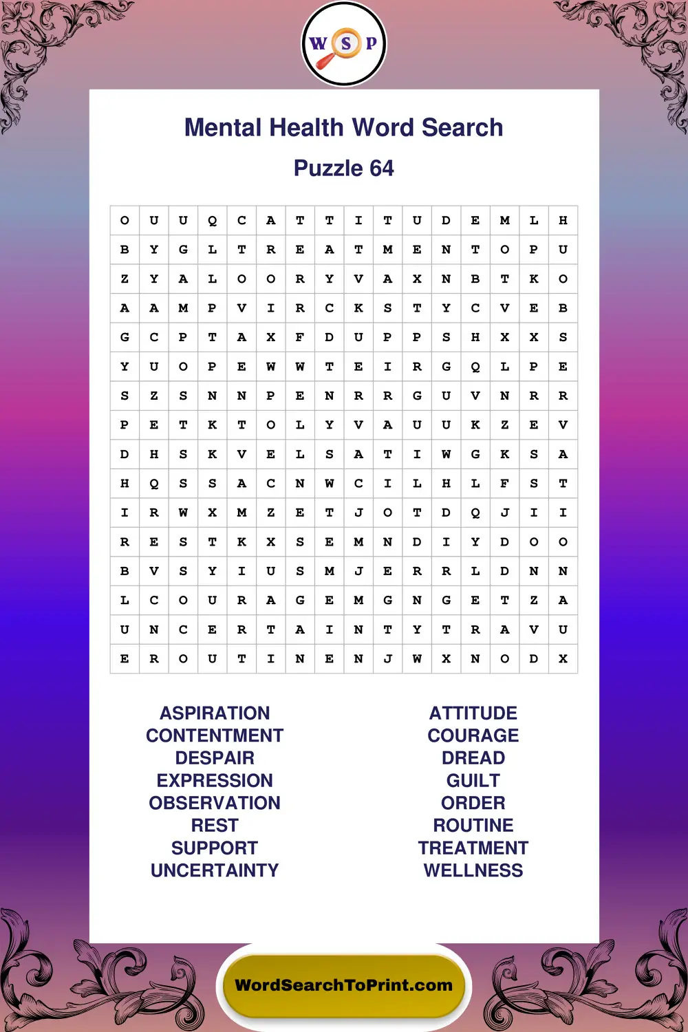 Mental Health Word Search Puzzle 64