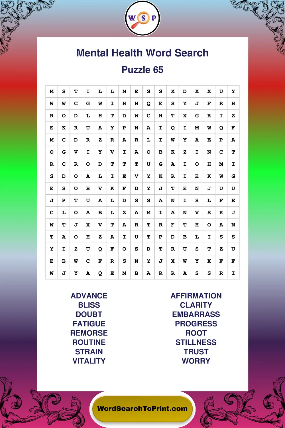 Mental Health Word Search Puzzle 65