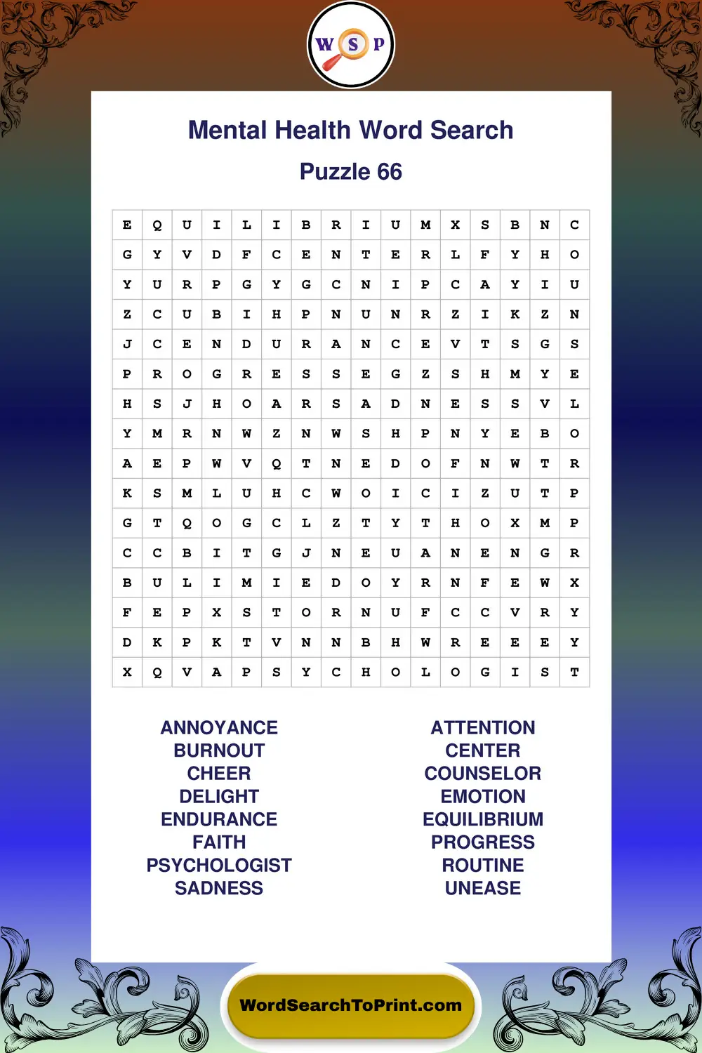 Mental Health Word Search Puzzle 66