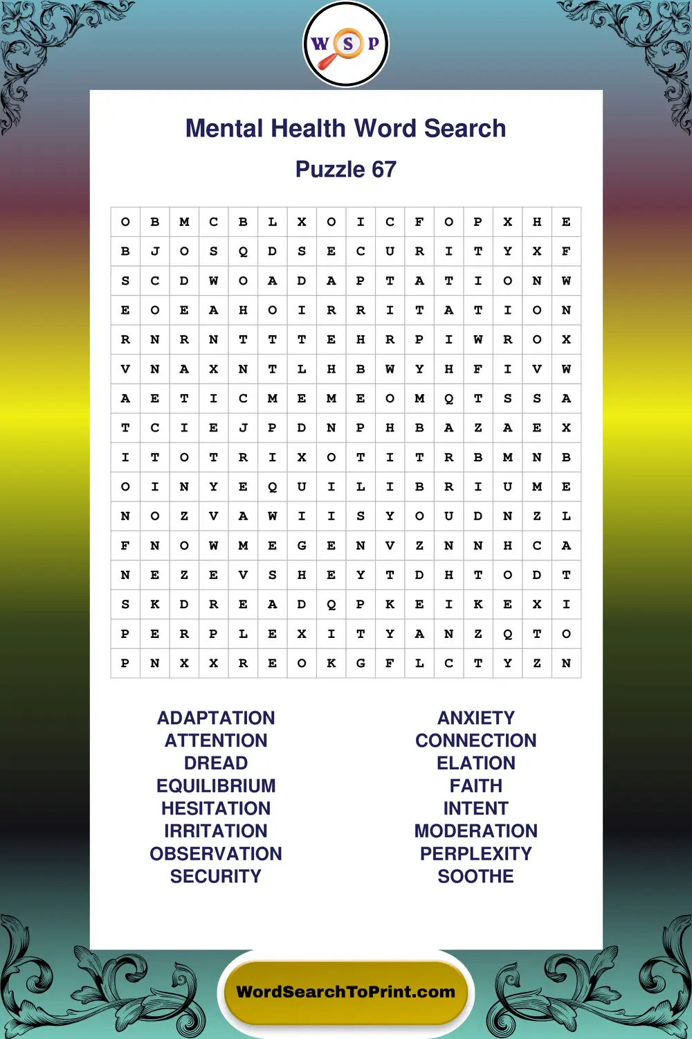 Mental Health Word Search Puzzle 67