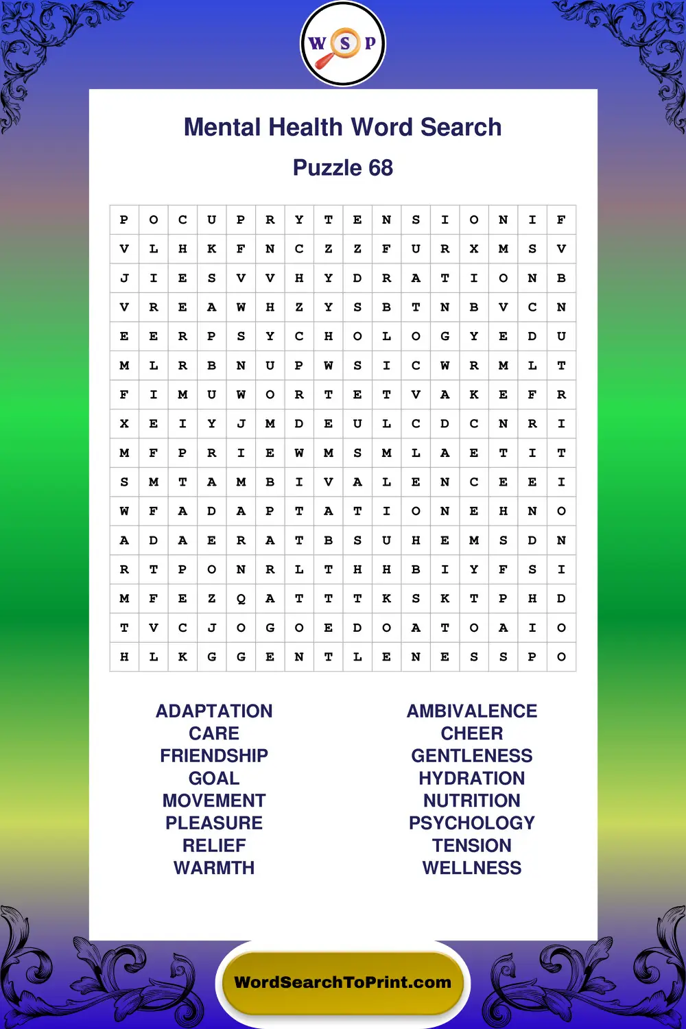 Mental Health Word Search Puzzle 68