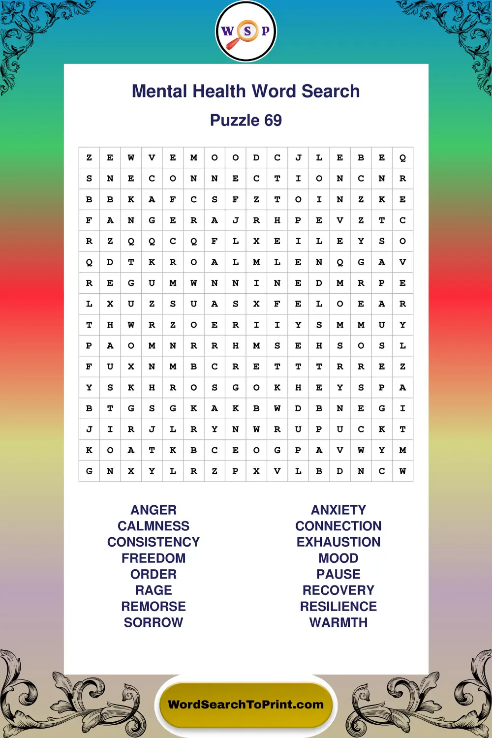 Mental Health Word Search Puzzle 69