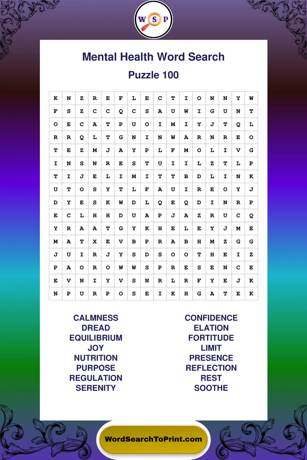 Mental Health Word Search Puzzle 100