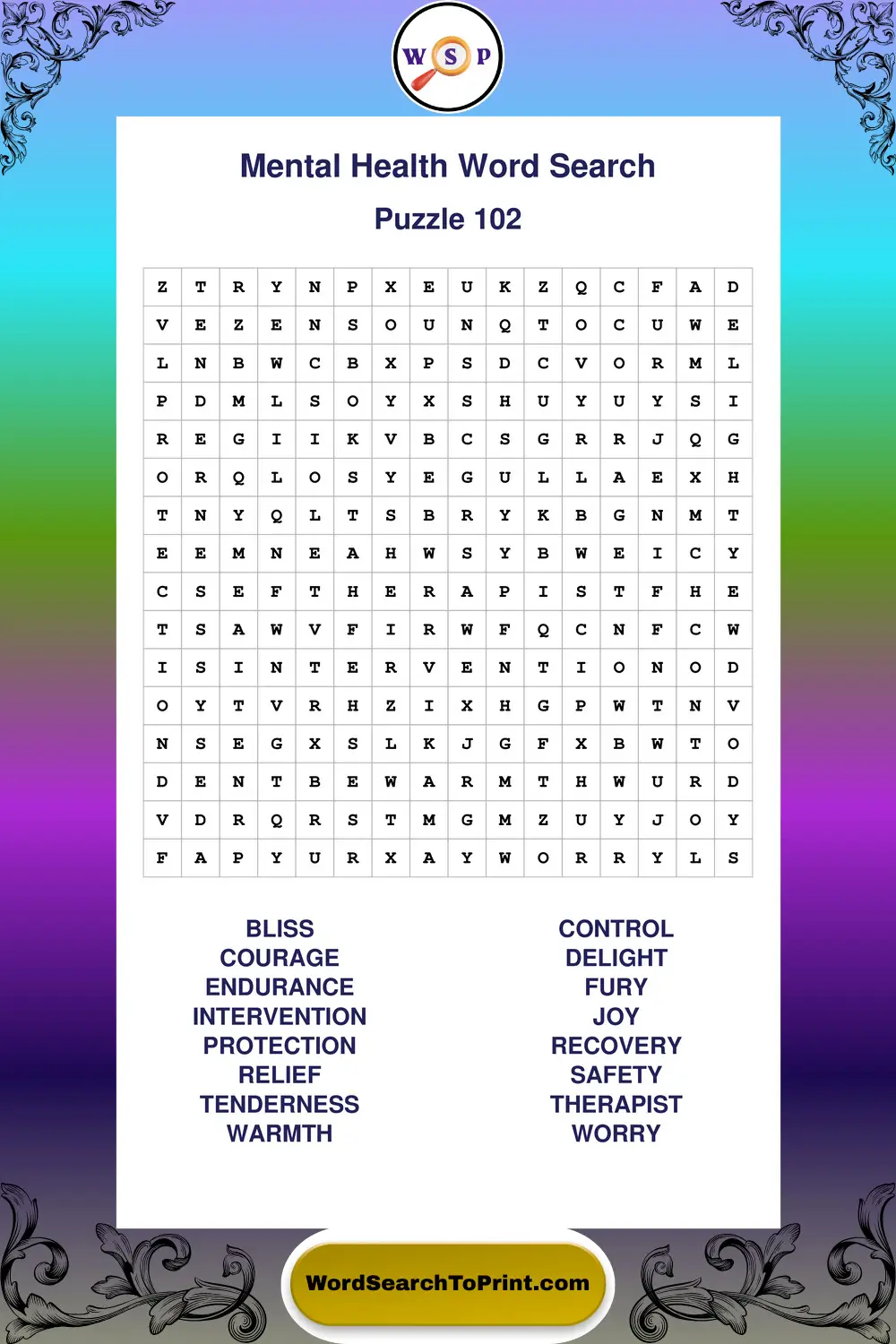 Mental Health Word Search Puzzle 102