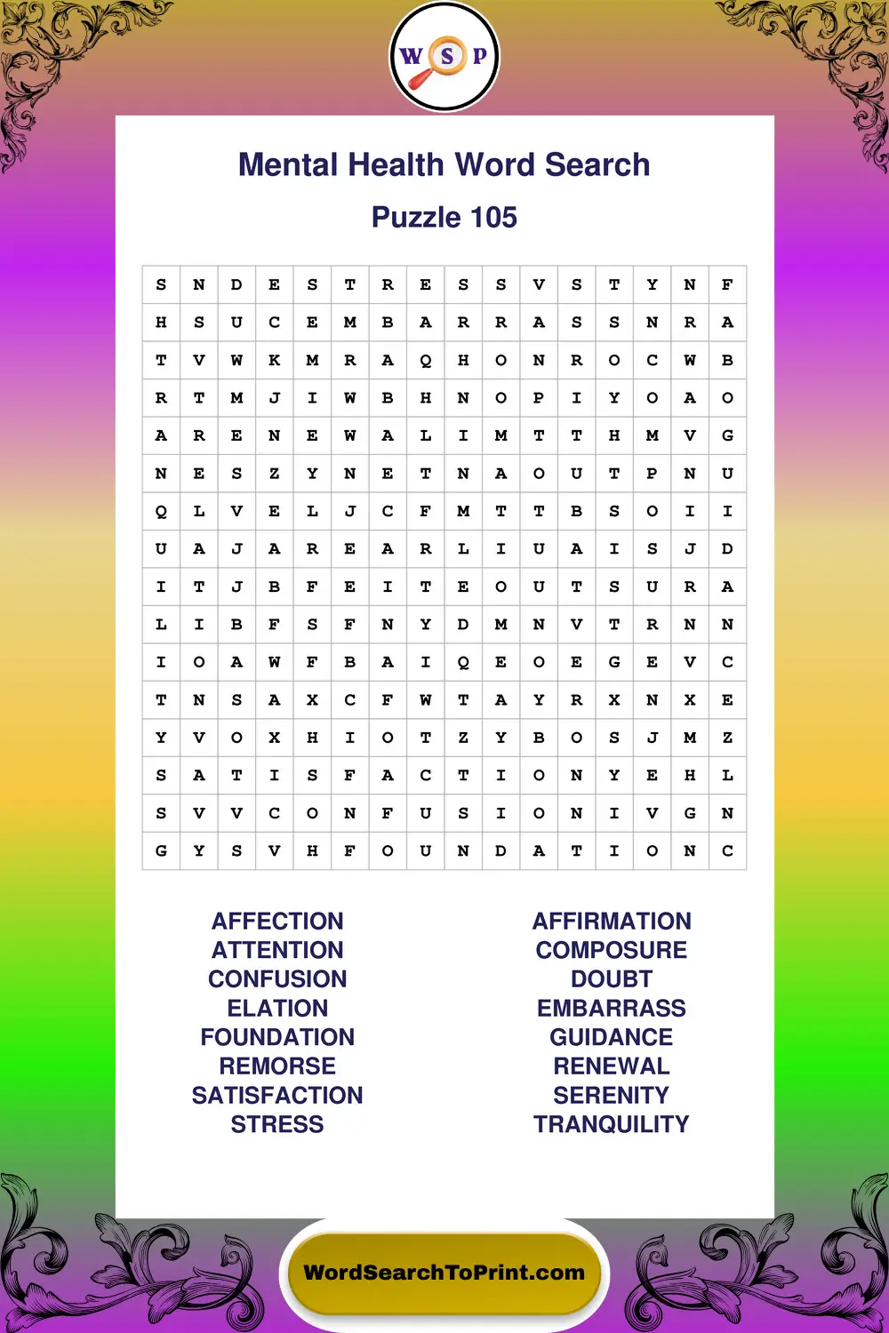 Mental Health Word Search Puzzle 105
