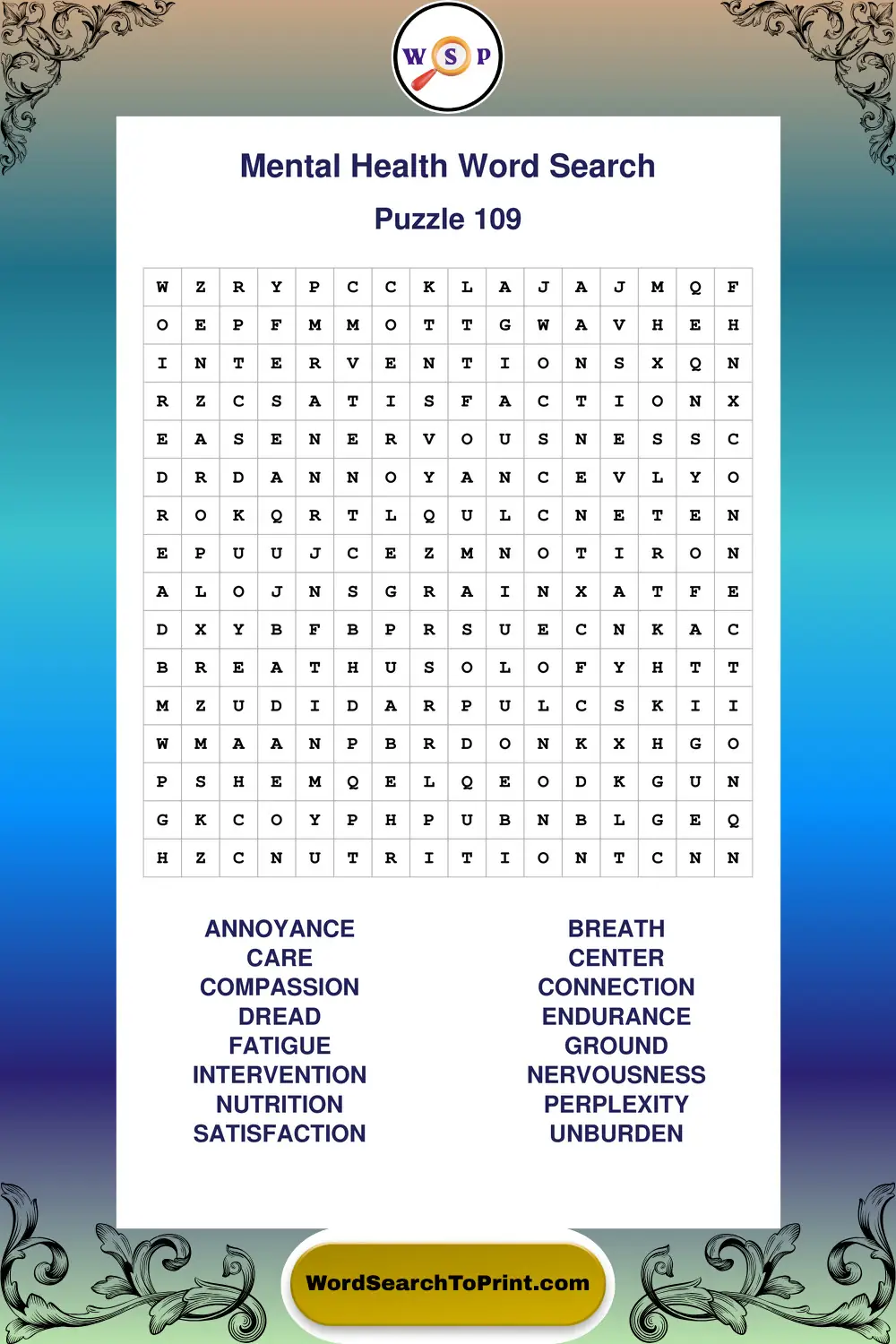 Mental Health Word Search Puzzle 109