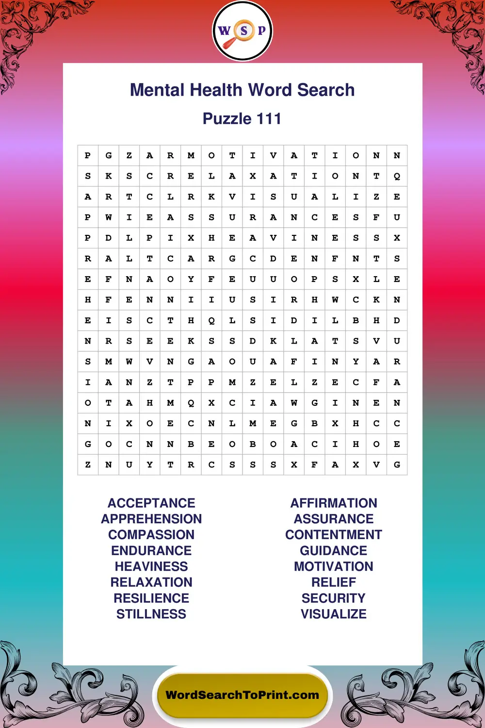 Mental Health Word Search Puzzle 111