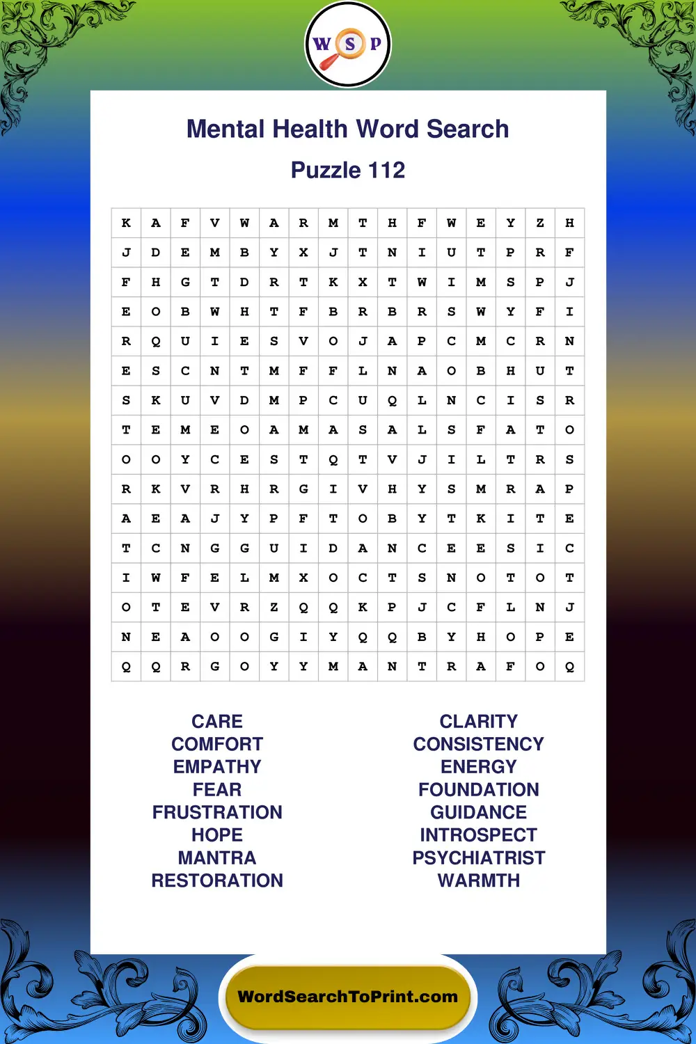 Mental Health Word Search Puzzle 112