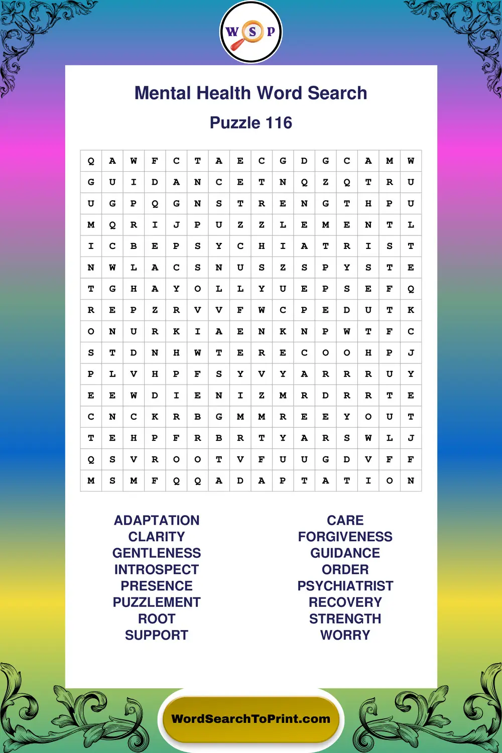 Mental Health Word Search Puzzle 116