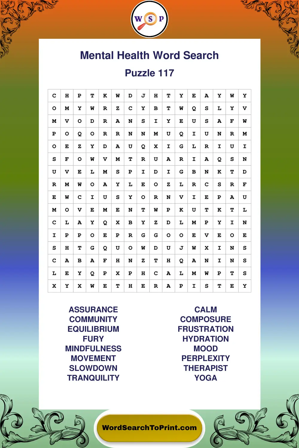 Mental Health Word Search Puzzle 117