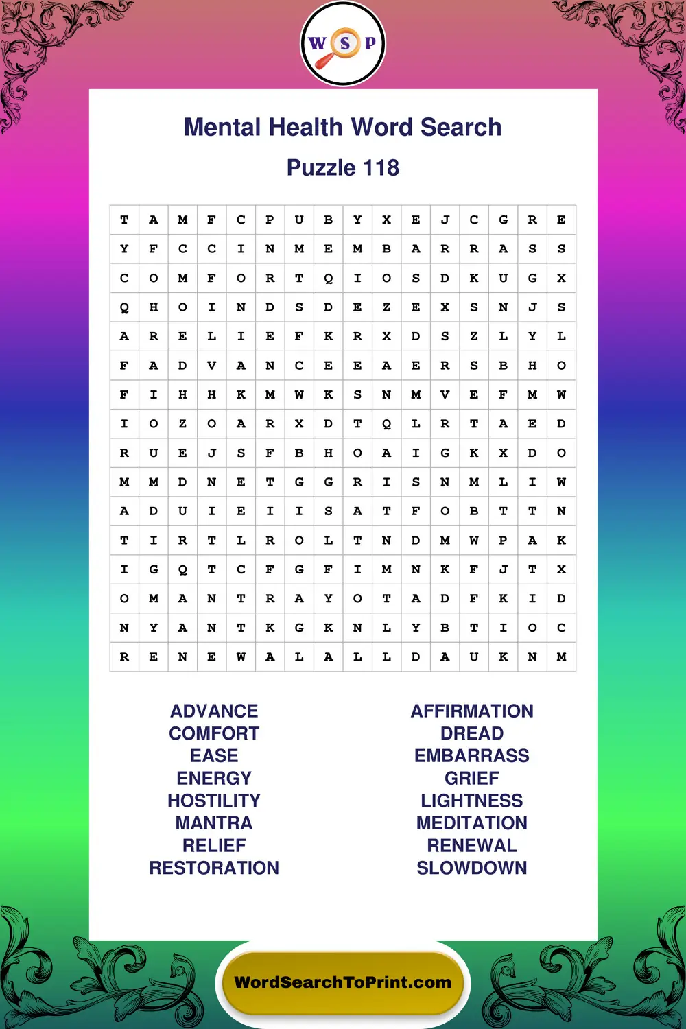 Mental Health Word Search Puzzle 118