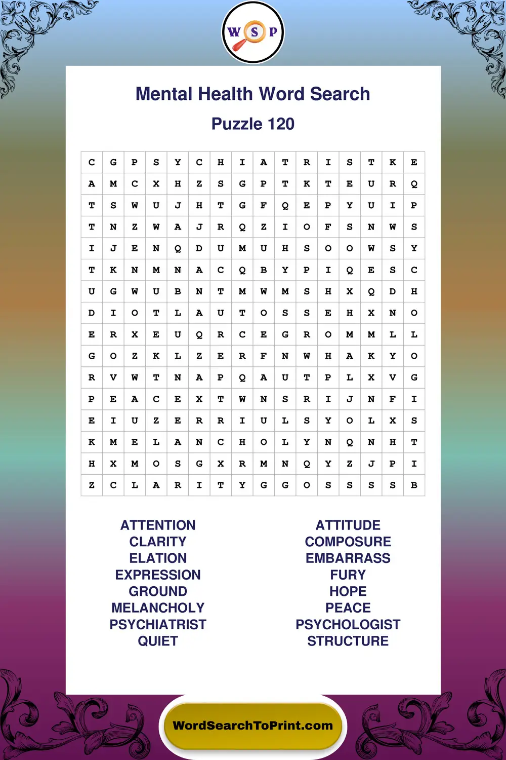 Mental Health Word Search Puzzle 120