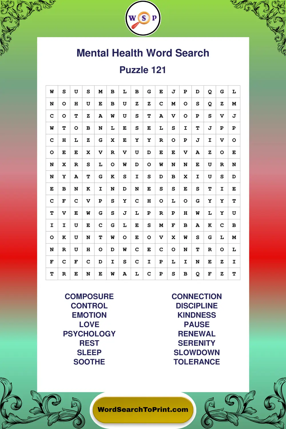 Mental Health Word Search Puzzle 121