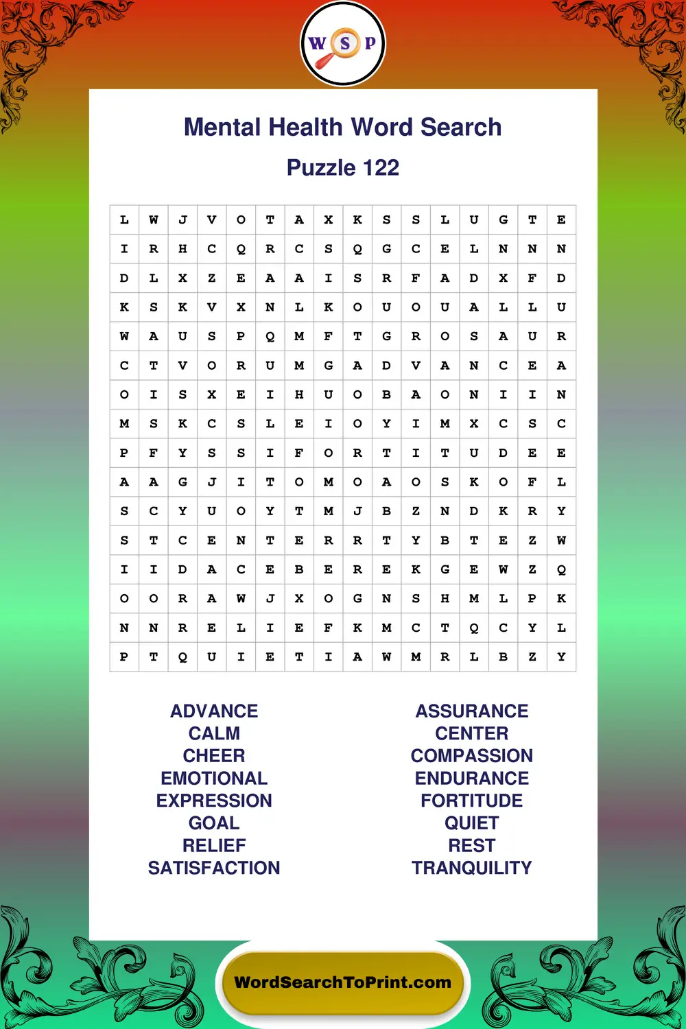 Mental Health Word Search Puzzle 122