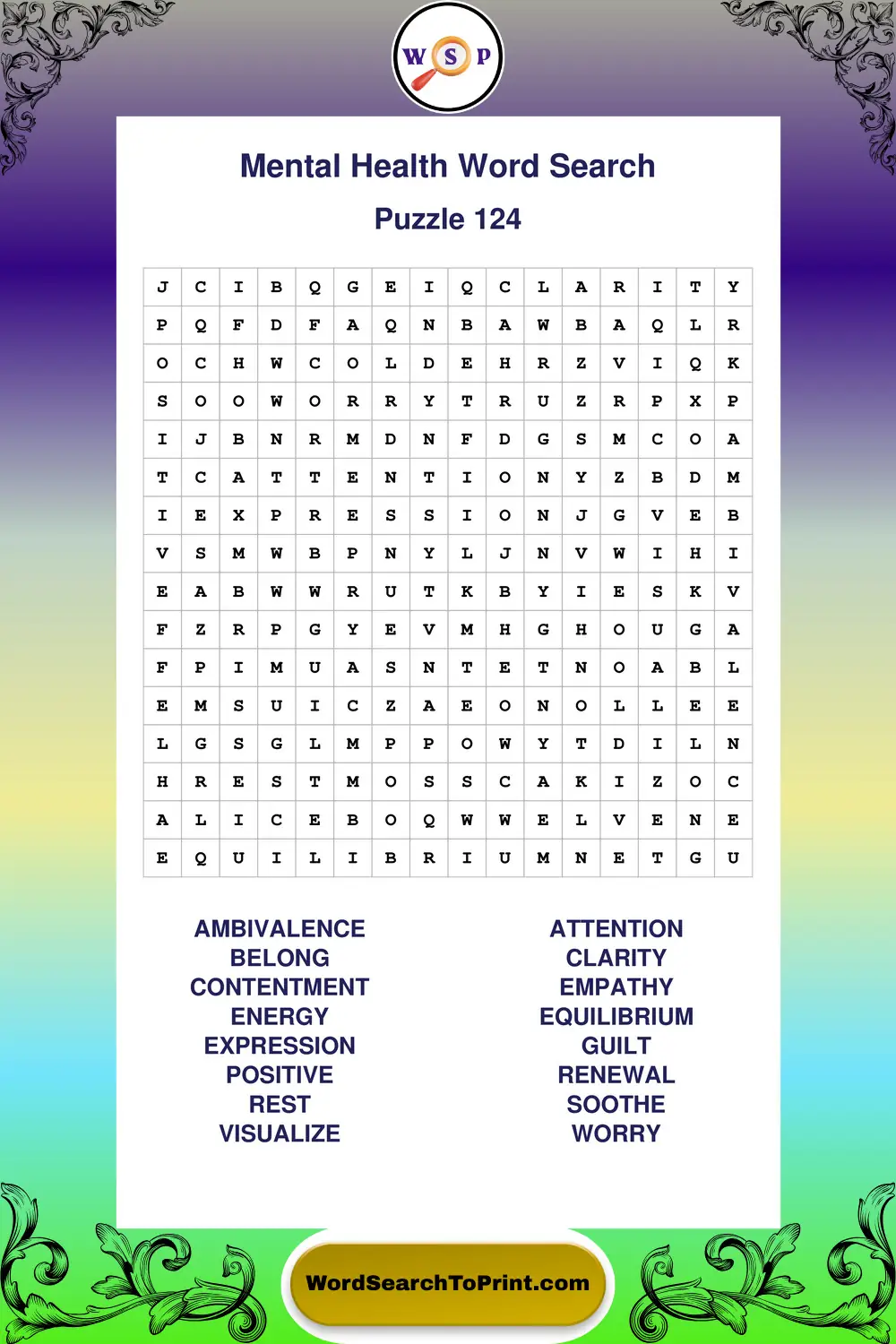 Mental Health Word Search Puzzle 124