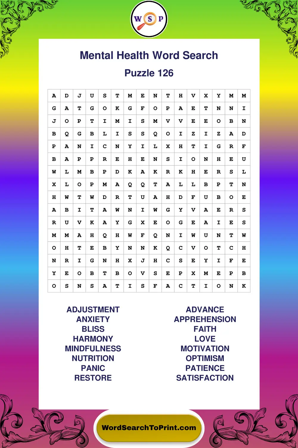 Mental Health Word Search Puzzle 126