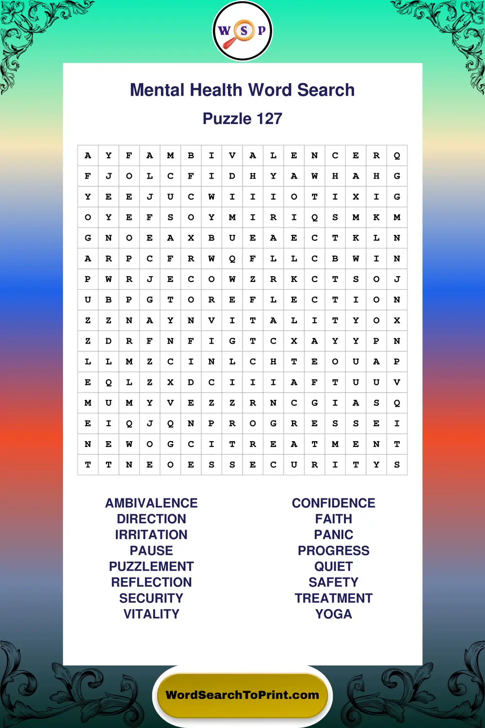 Mental Health Word Search Puzzle 127