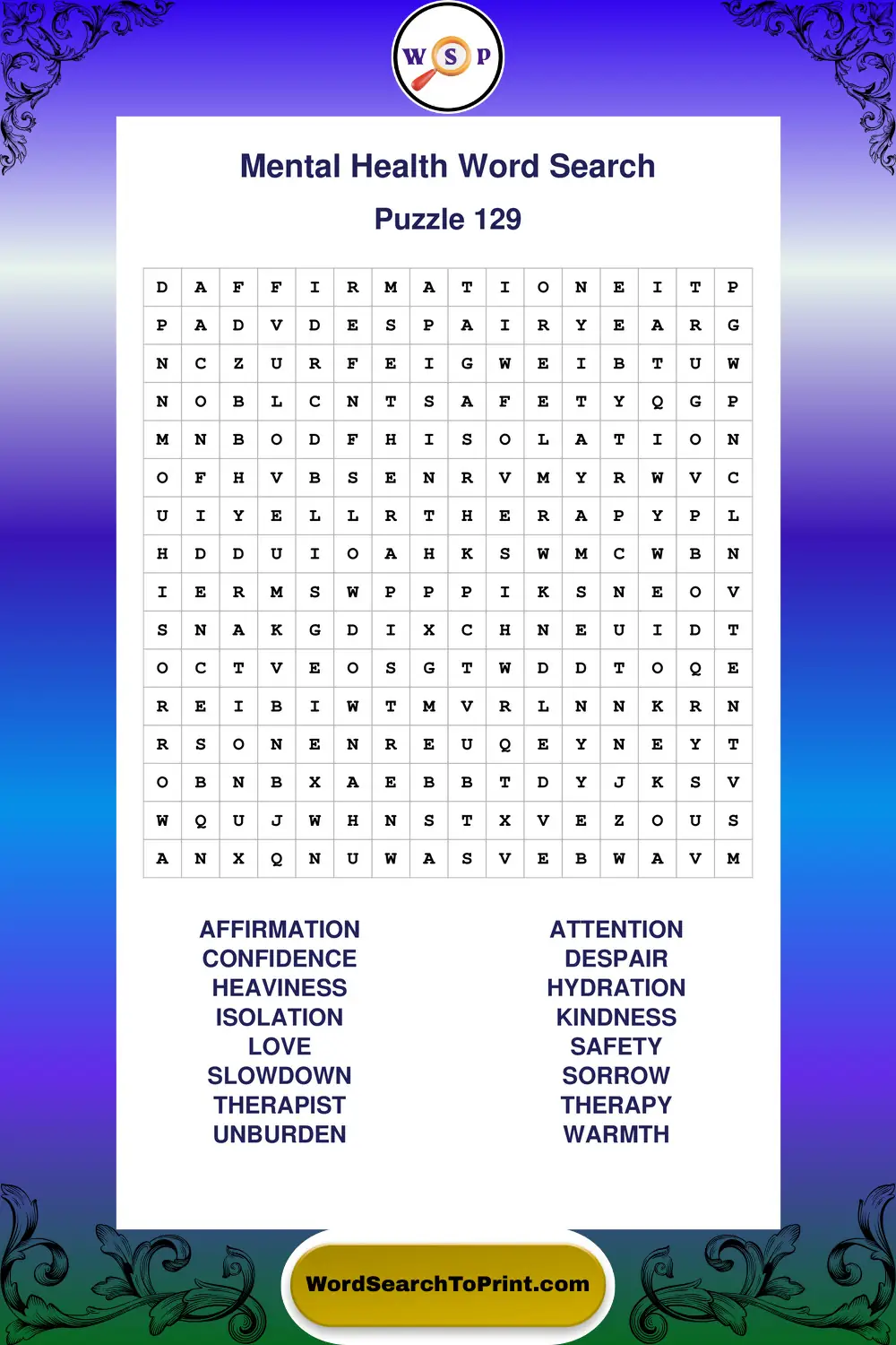 Mental Health Word Search Puzzle 129