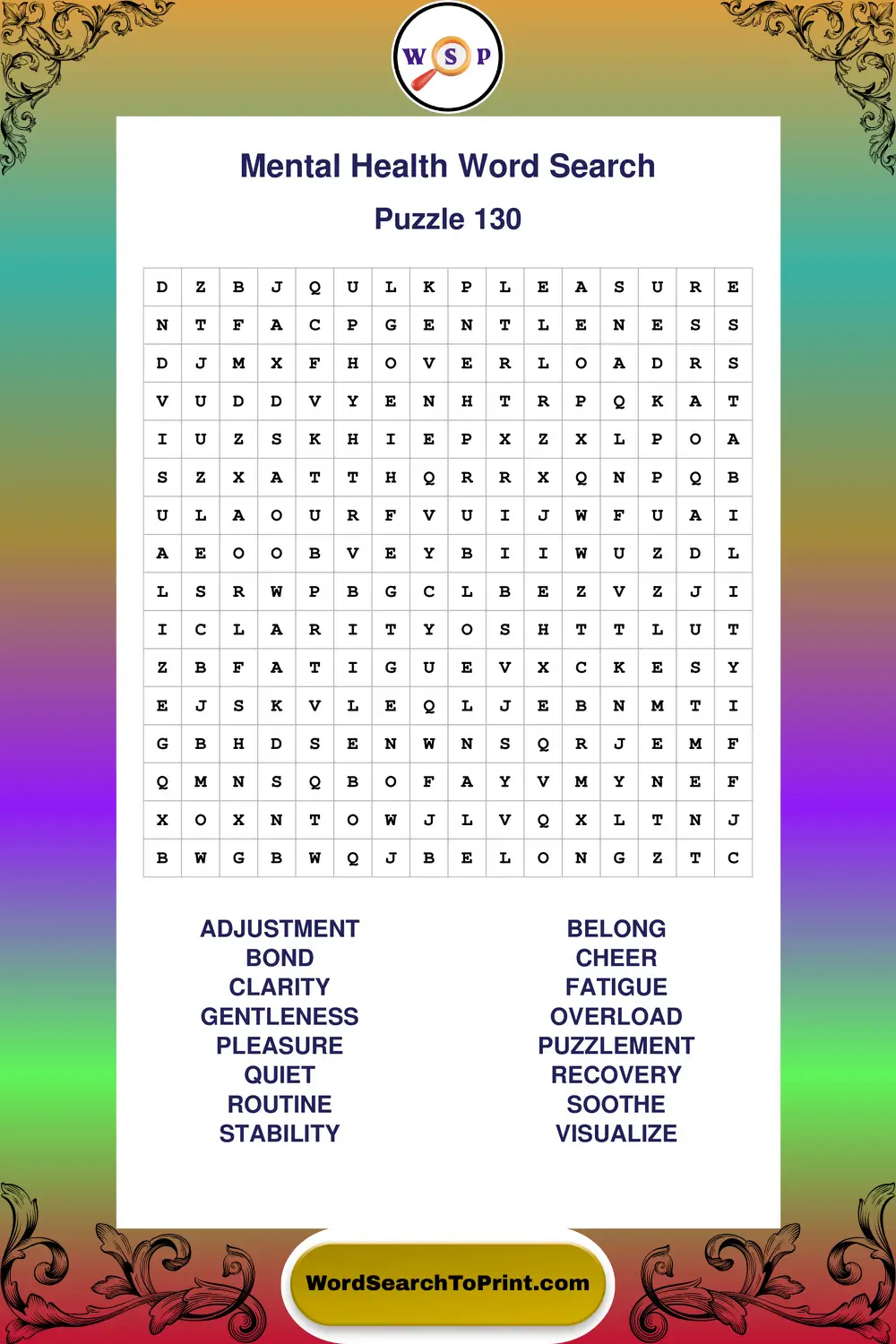 Mental Health Word Search Puzzle 130