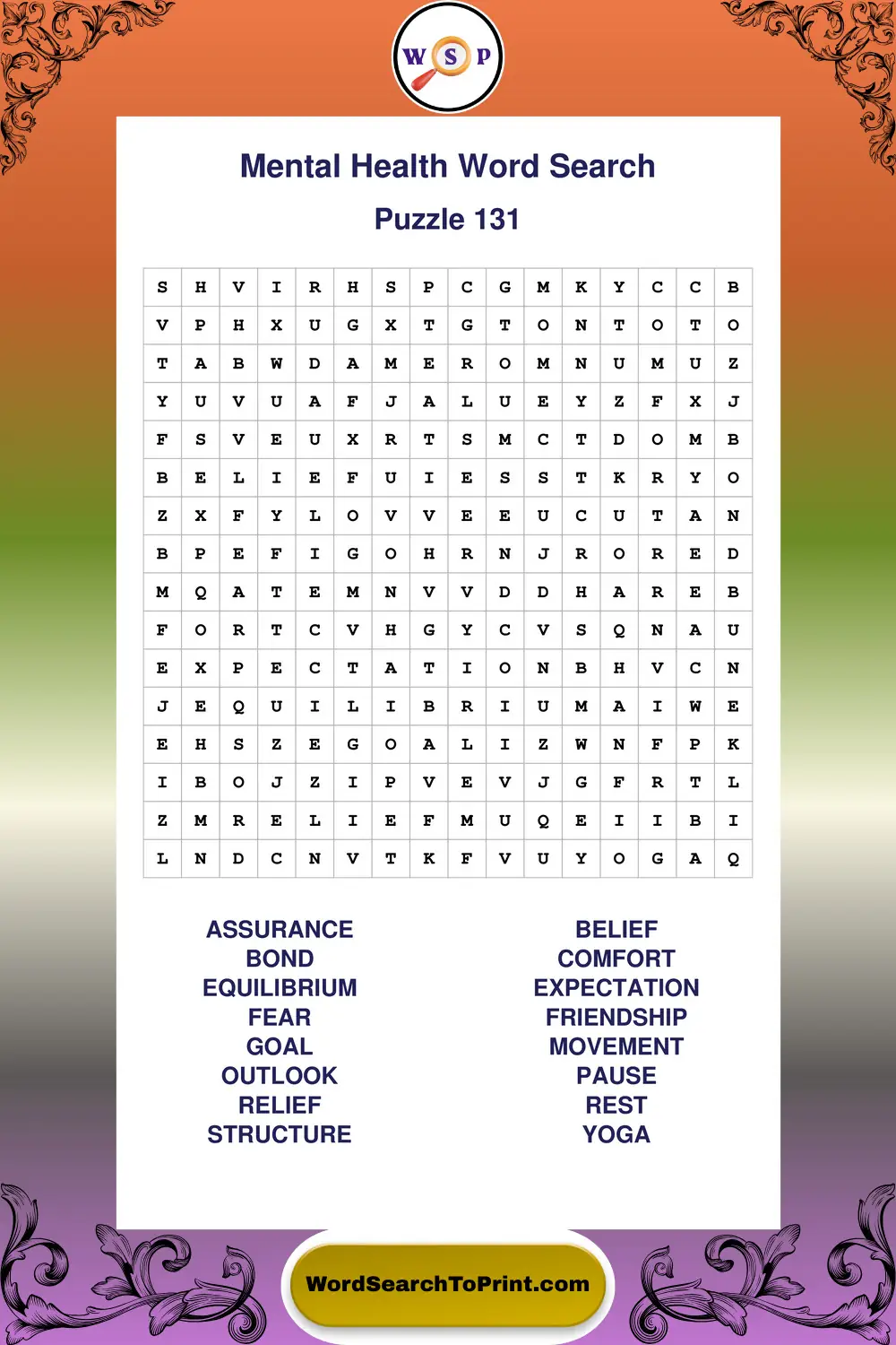Mental Health Word Search Puzzle 131
