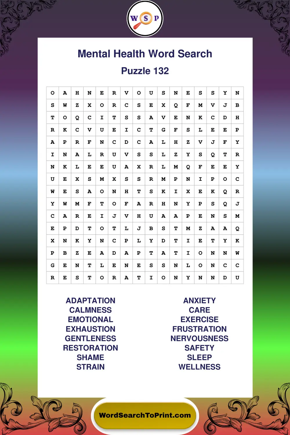 Mental Health Word Search Puzzle 132