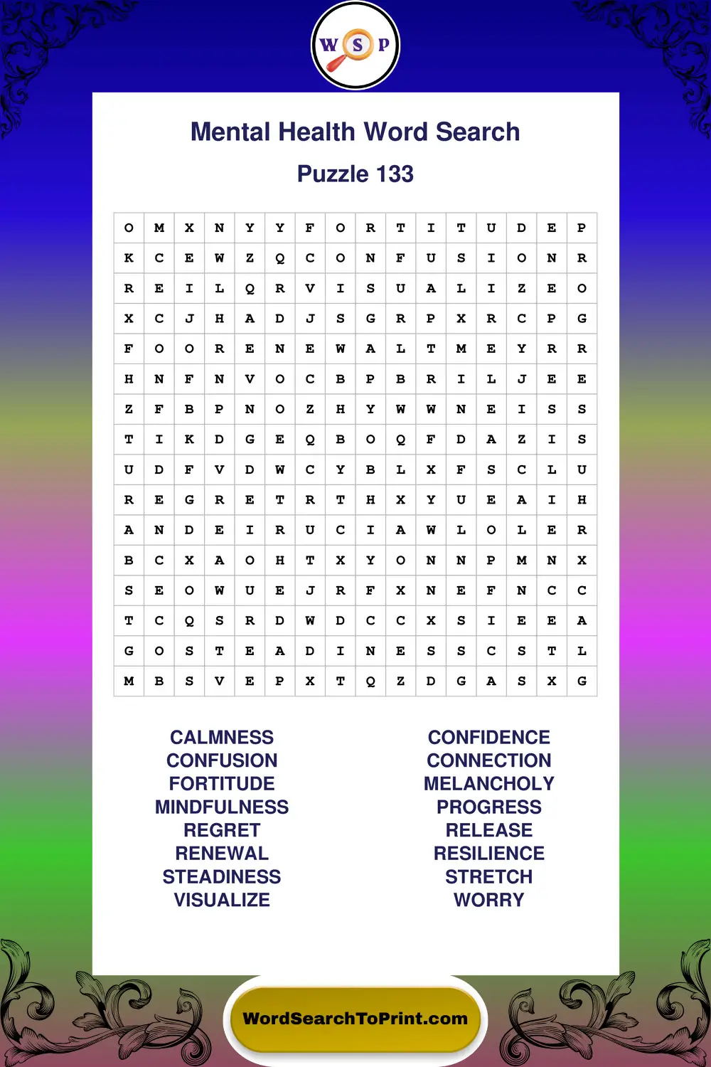 Mental Health Word Search Puzzle 133