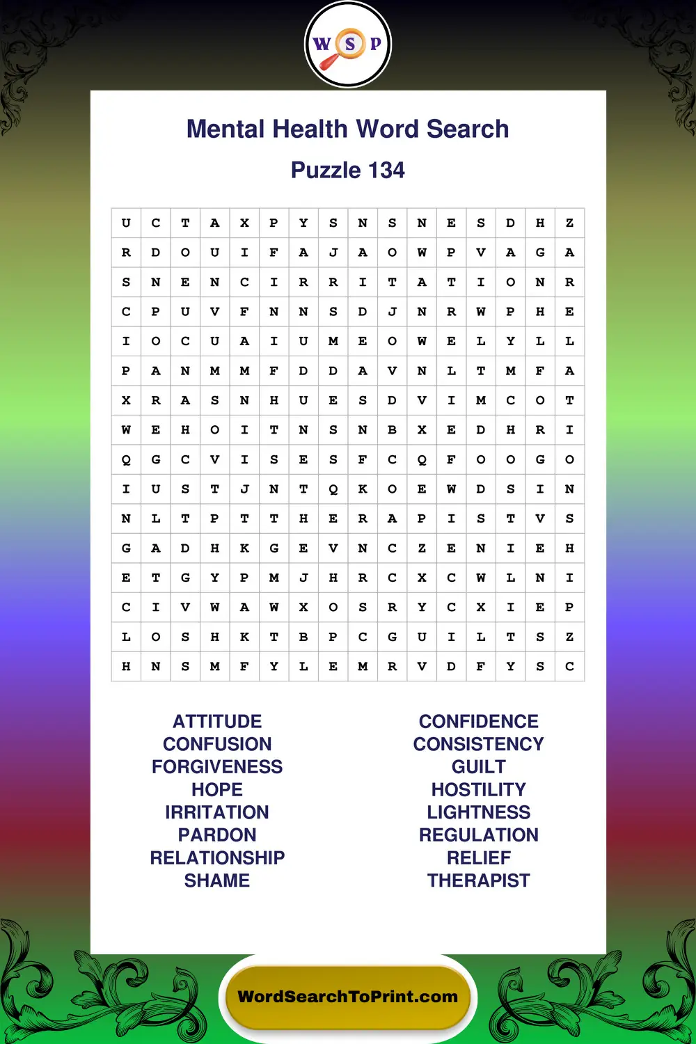 Mental Health Word Search Puzzle 134