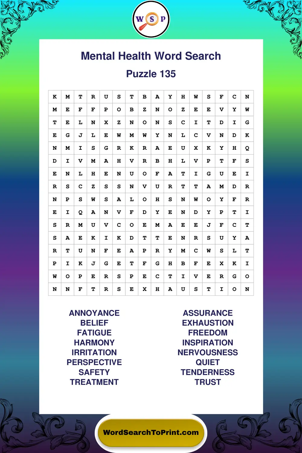 Mental Health Word Search Puzzle 135