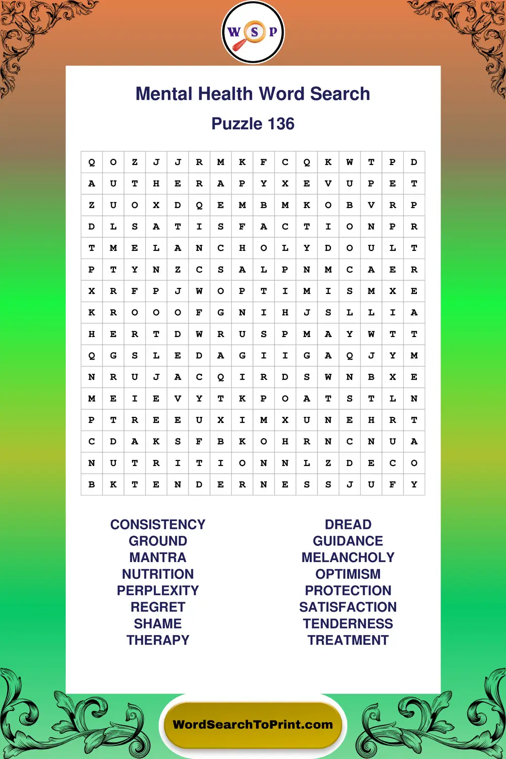 Mental Health Word Search Puzzle 136
