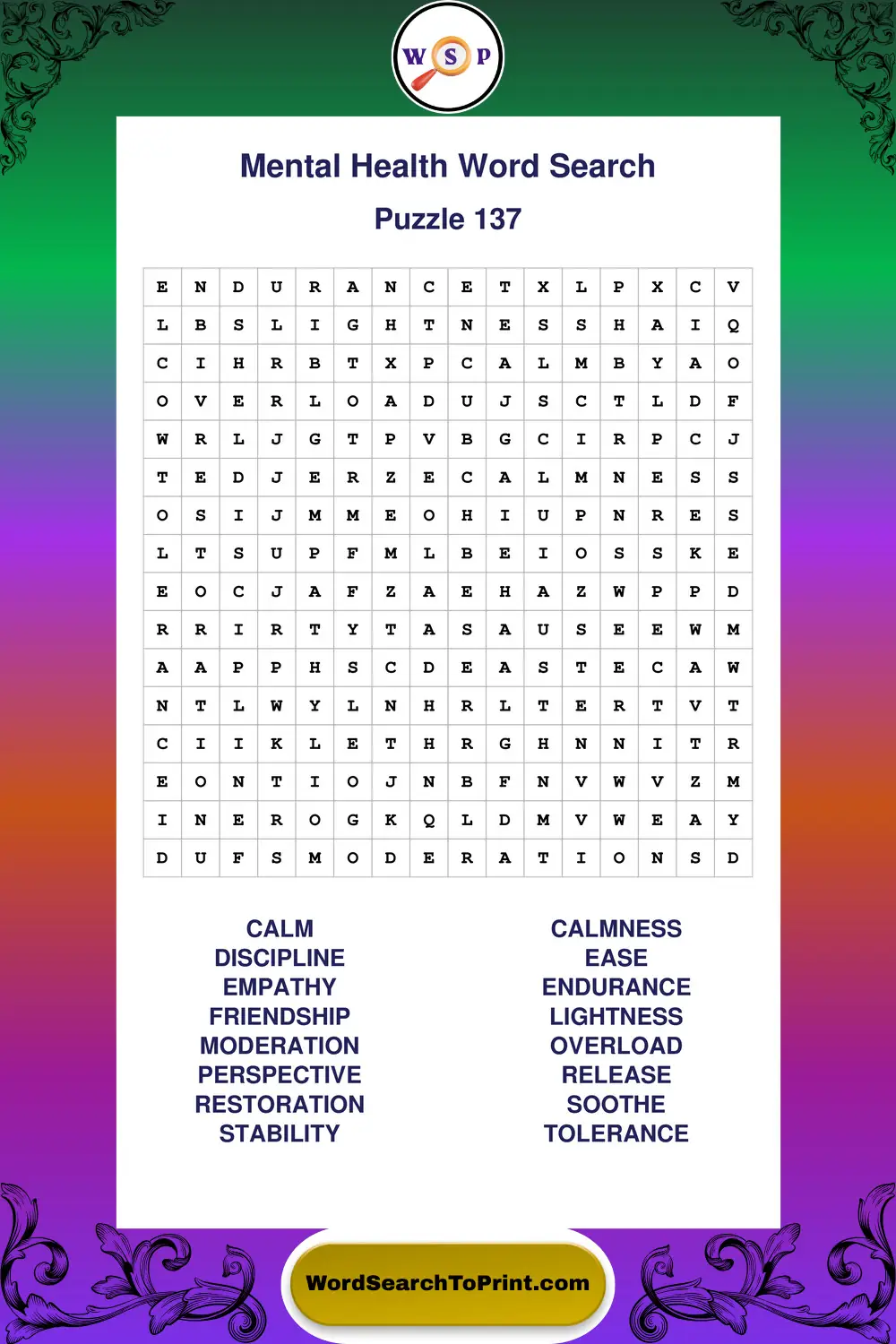 Mental Health Word Search Puzzle 137