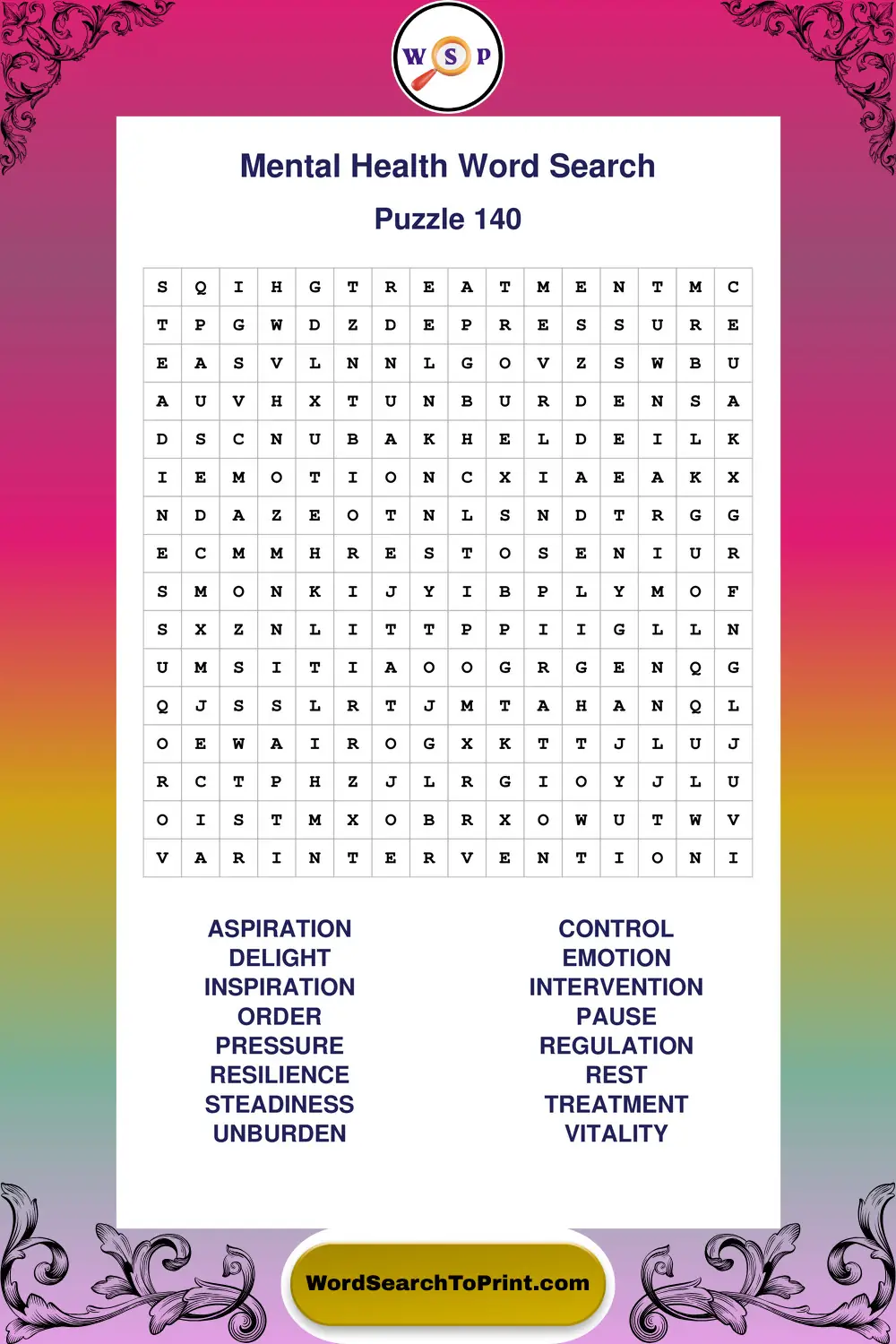 Mental Health Word Search Puzzle 140