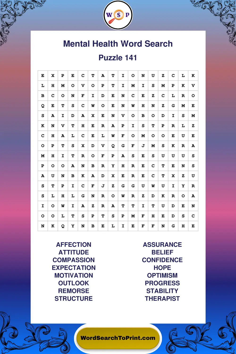 Mental Health Word Search Puzzle 141
