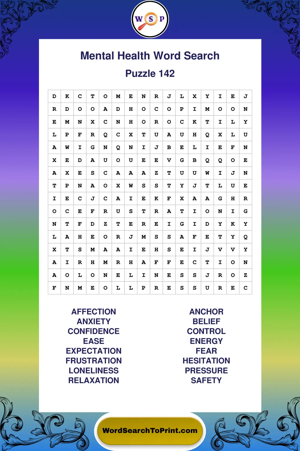 Mental Health Word Search Puzzle 142