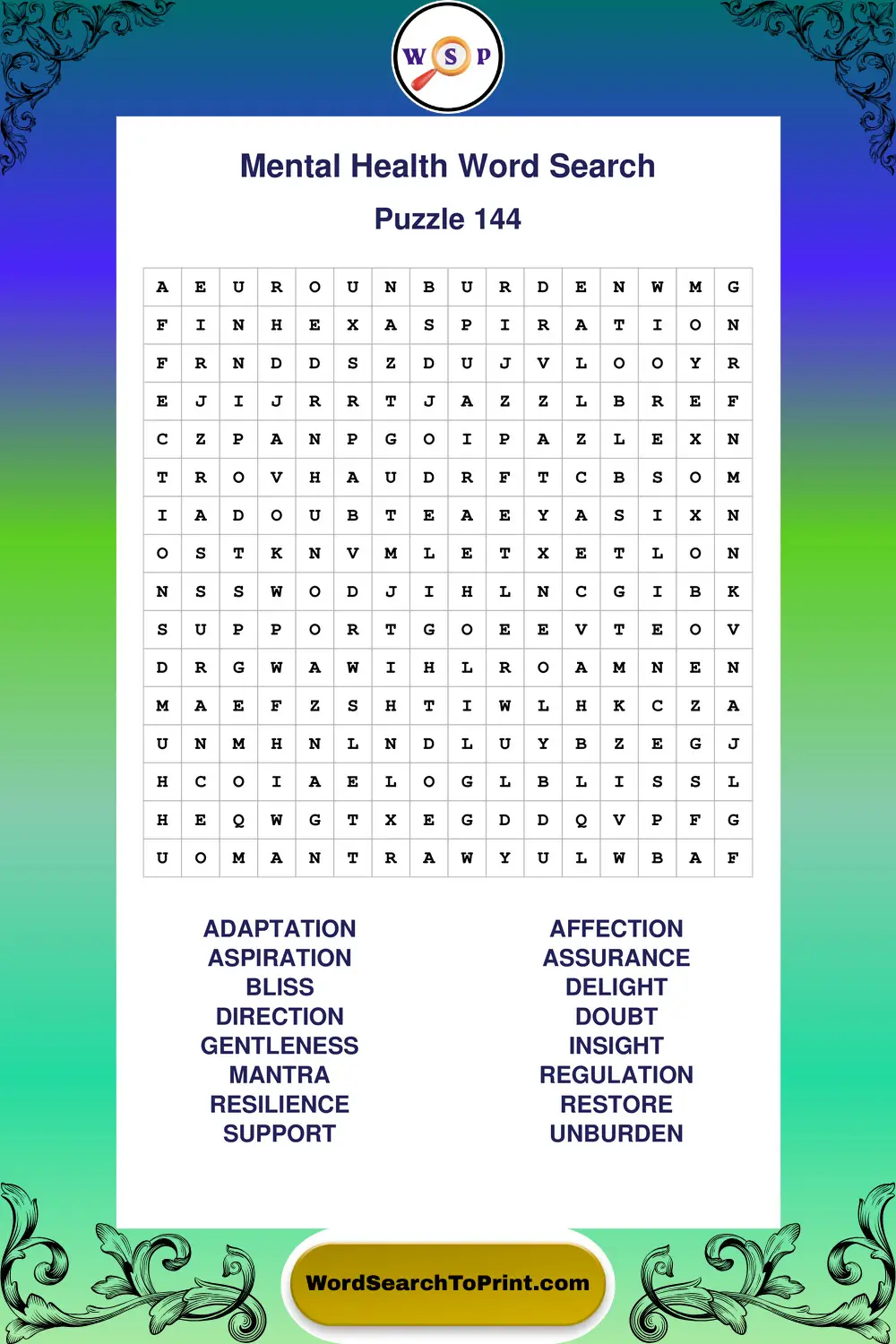 Mental Health Word Search Puzzle 144