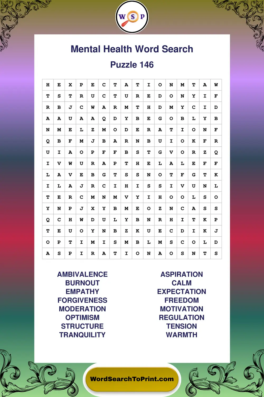 Mental Health Word Search Puzzle 146