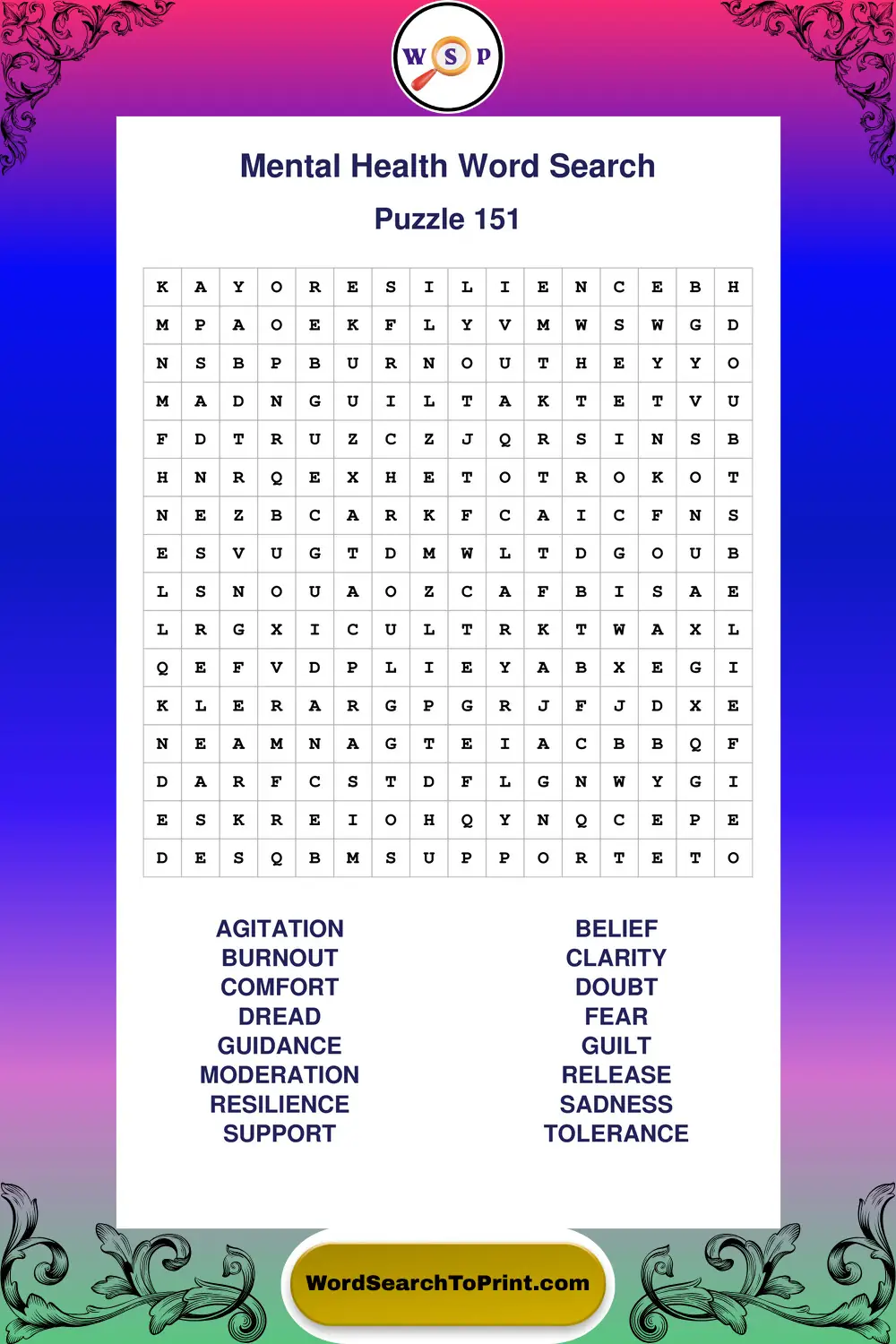 Mental Health Word Search Puzzle 151
