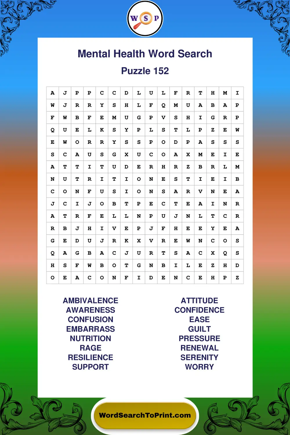 Mental Health Word Search Puzzle 152