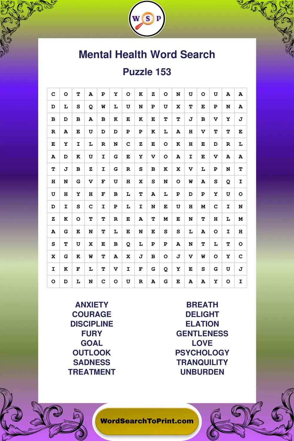 Mental Health Word Search Puzzle 153