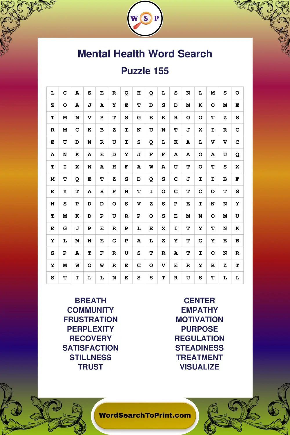 Mental Health Word Search Puzzle 155