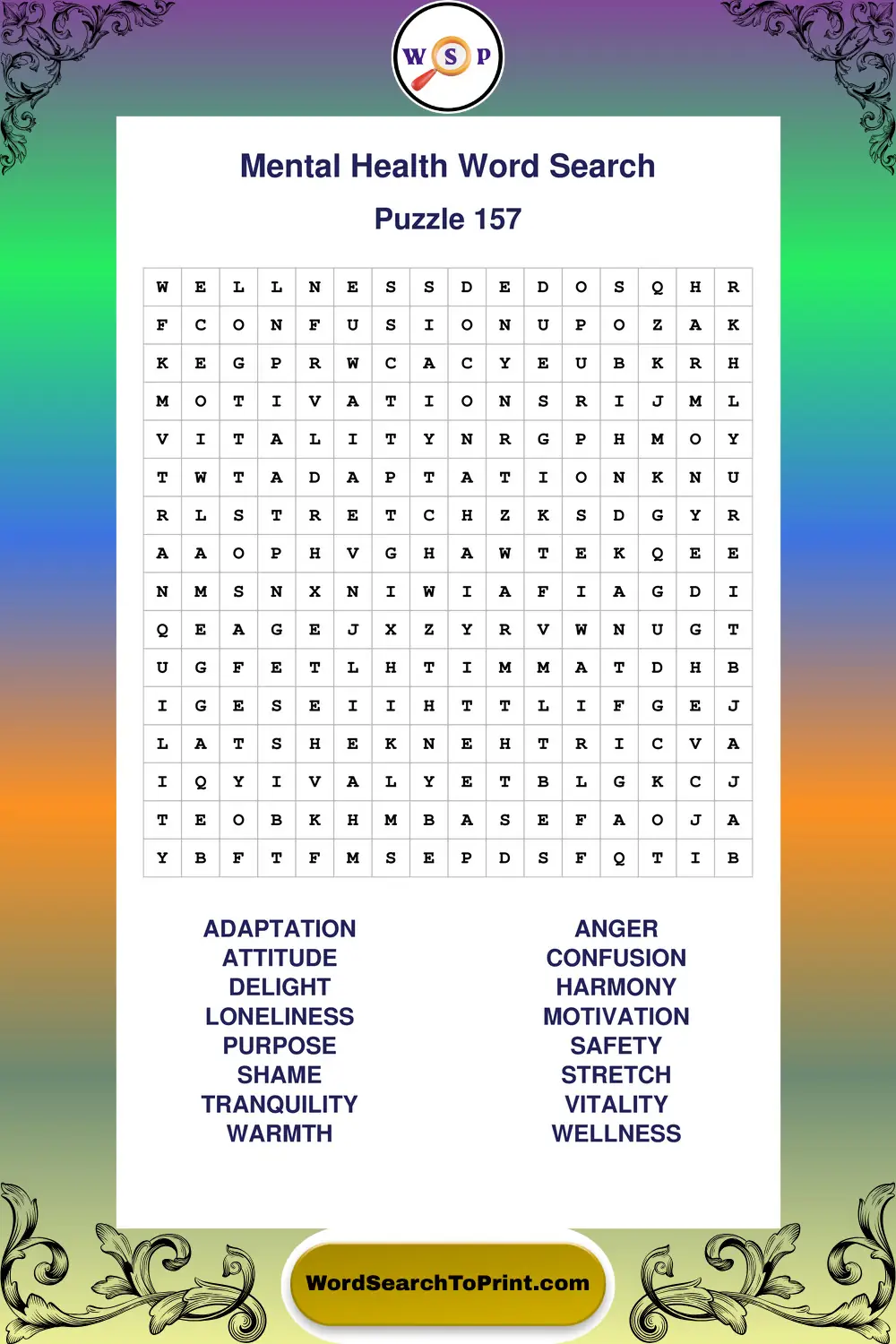 Mental Health Word Search Puzzle 157