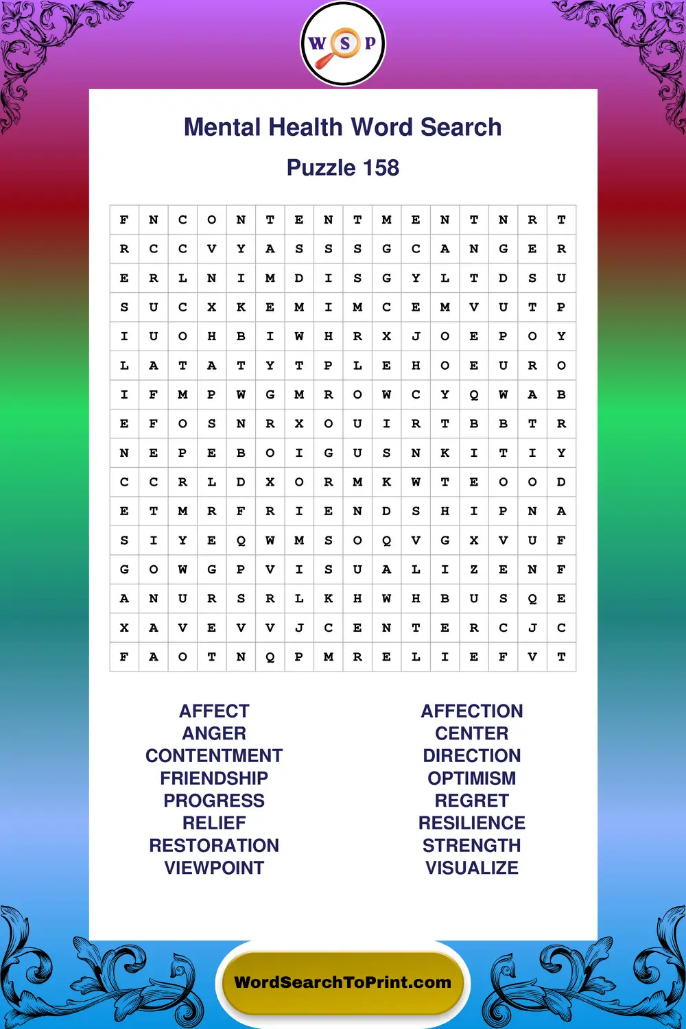 Mental Health Word Search Puzzle 158