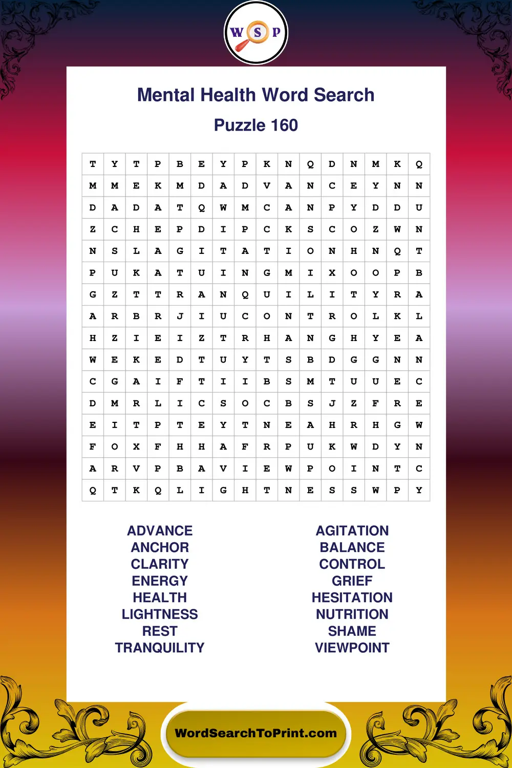 Mental Health Word Search Puzzle 160