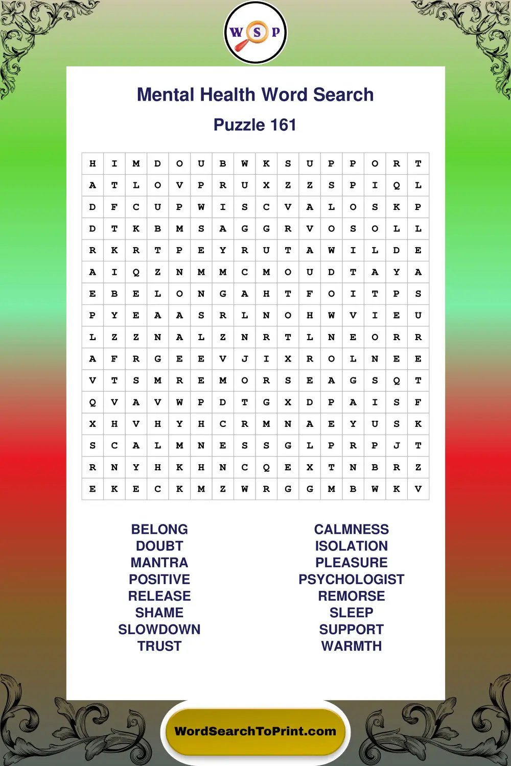 Mental Health Word Search Puzzle 161