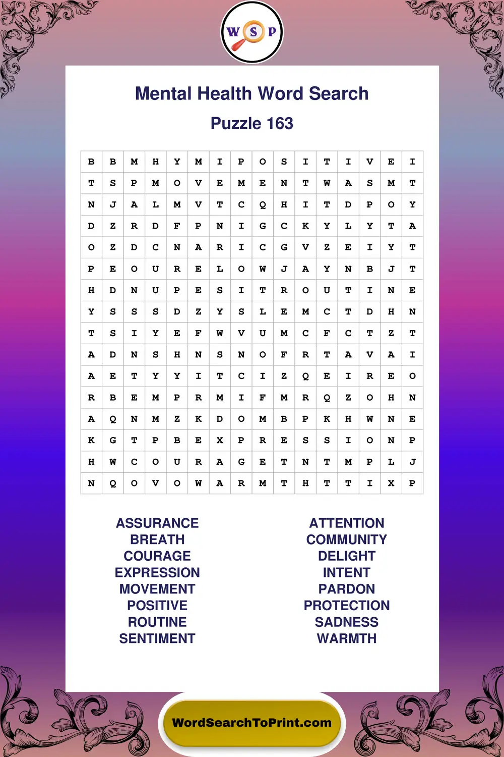 Mental Health Word Search Puzzle 163