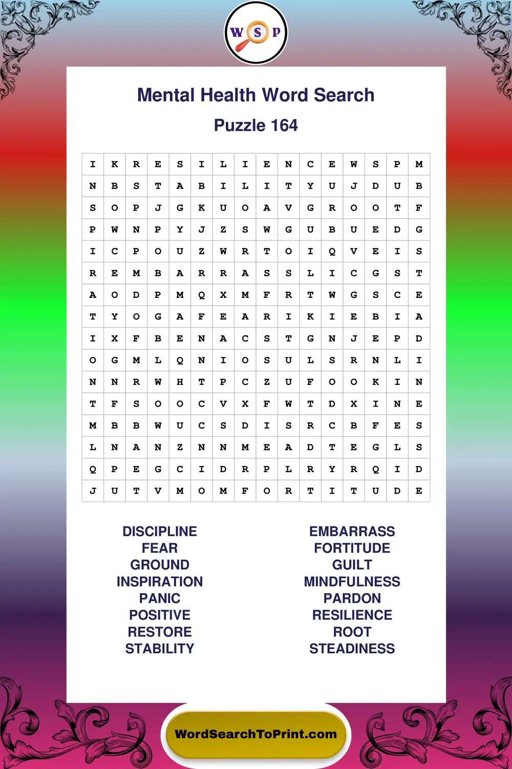 Mental Health Word Search Puzzle 164