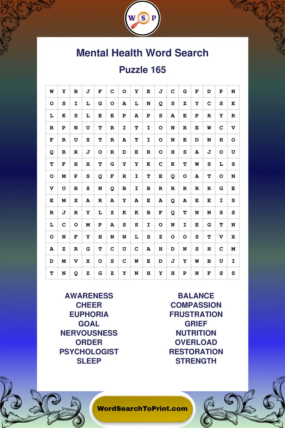 Mental Health Word Search Puzzle 165