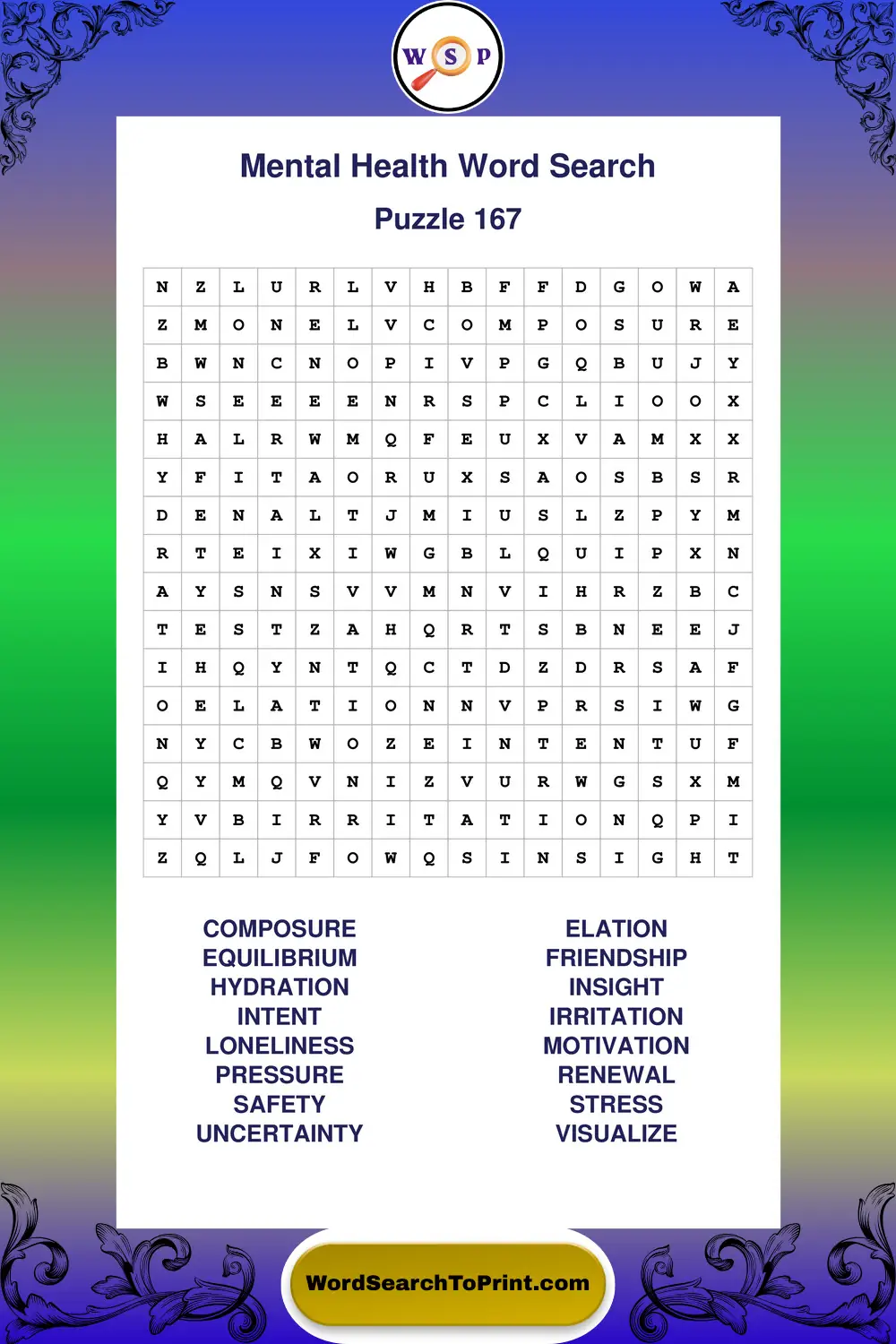 Mental Health Word Search Puzzle 167