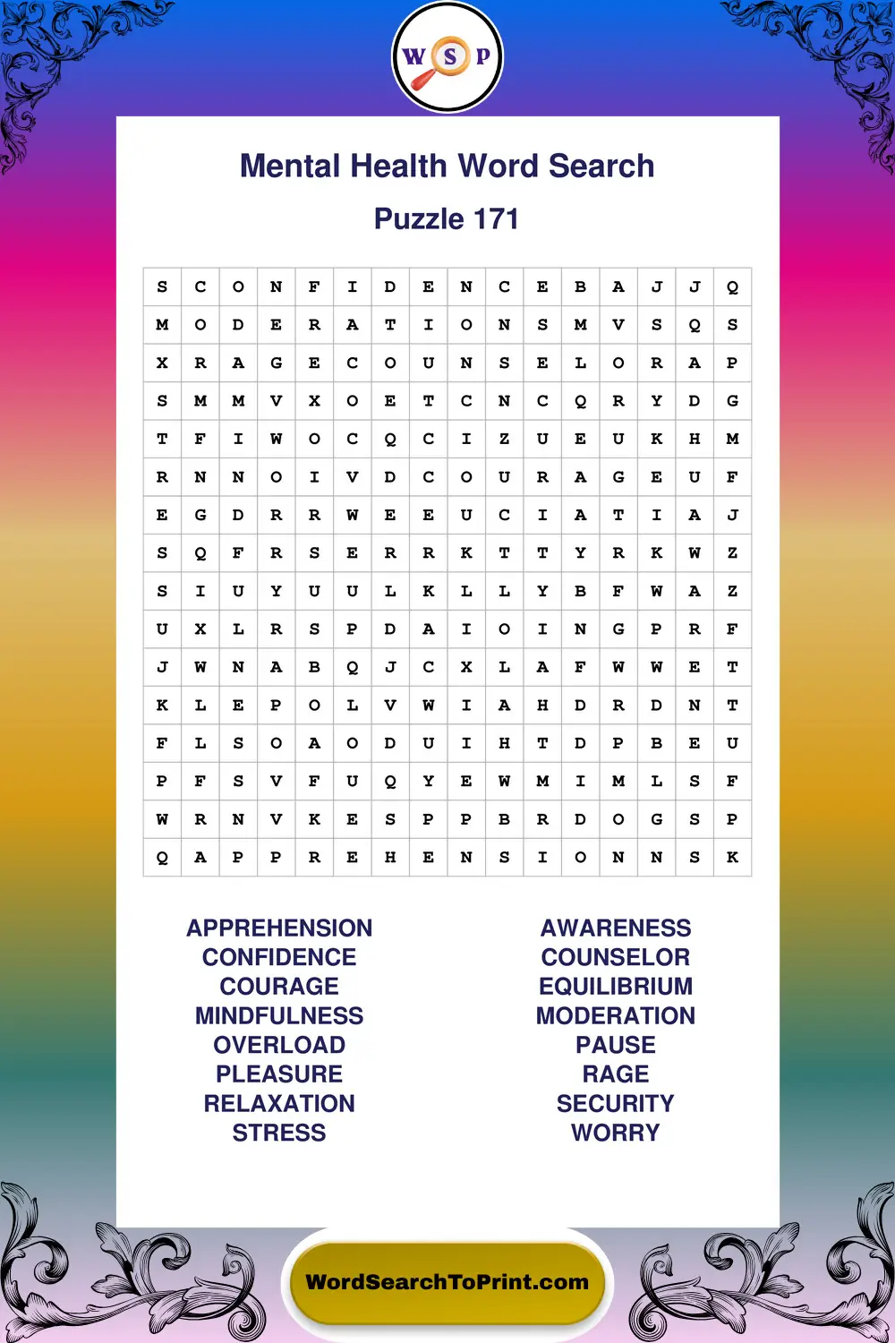 Mental Health Word Search Puzzle 171
