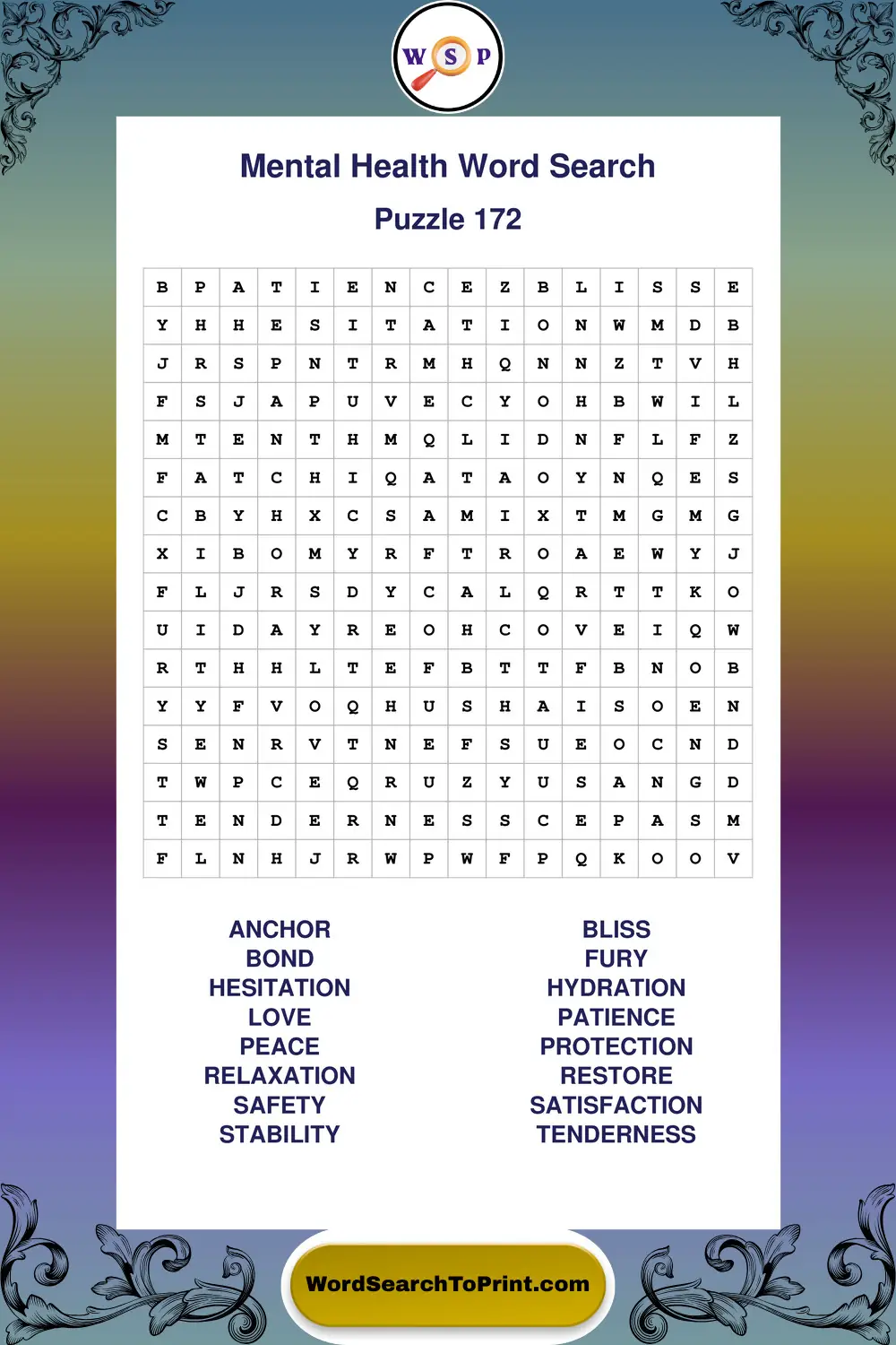 Mental Health Word Search Puzzle 172